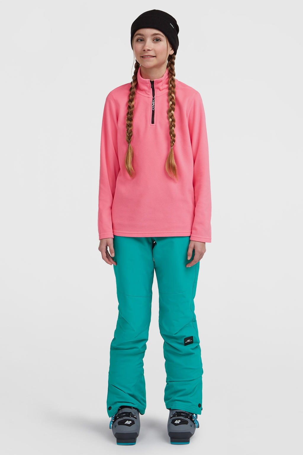 Roze meisjes O'Neill fleece skipully FWC'Cruz Jack's Polartec® van polyester met effen, lange mouwen en halve rits