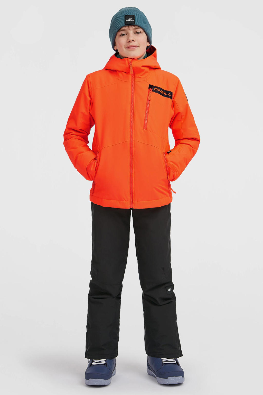 Oranje jongens O'Neill ski-jas FWC'Cruz van polyester met effen, capuchon en rits met windvanger