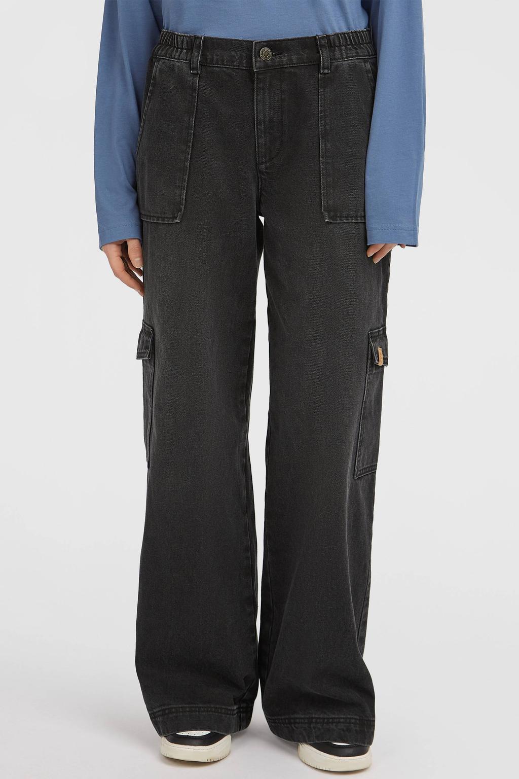 Black denim dames O'Neill wide leg jeans black van denim met rits- en knoopsluiting en effen