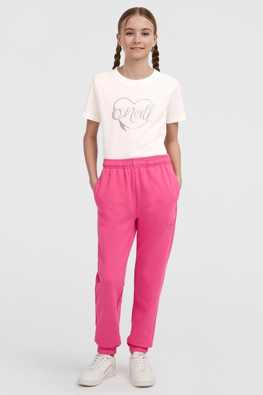 Roze meisjes O'Neill joggingbroek van katoen met regular fit, elastische tailleband met koord en effen