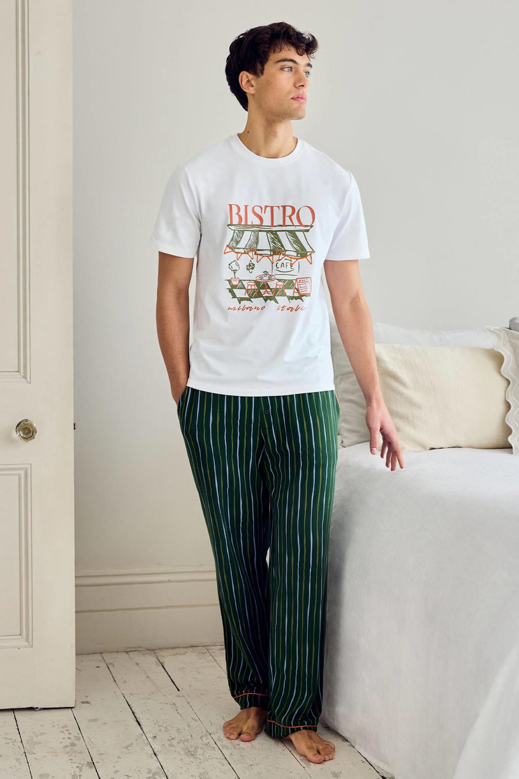 Chelsea Peers pyjama set donkergroen/wit