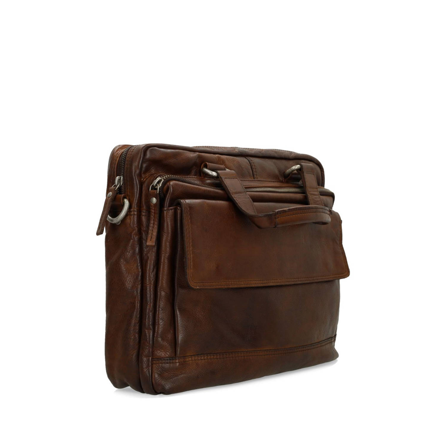 Manfield 16 inch leren laptoptas donkerbruin