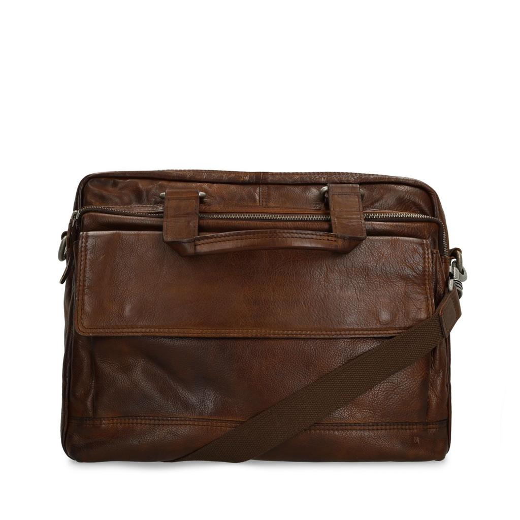 Manfield 16 inch leren laptoptas donkerbruin