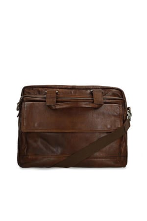 16 inch leren laptoptas donkerbruin