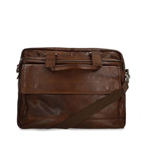 Manfield 16 inch leren laptoptas donkerbruin afbeelding