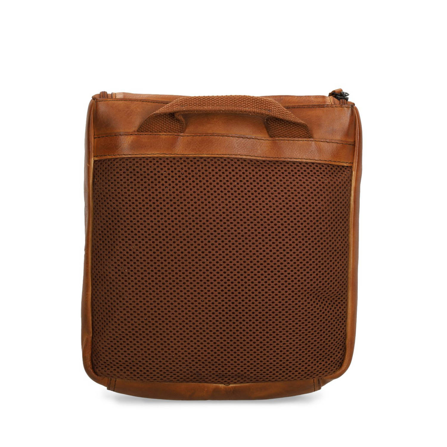 Manfield leren toilettas cognac