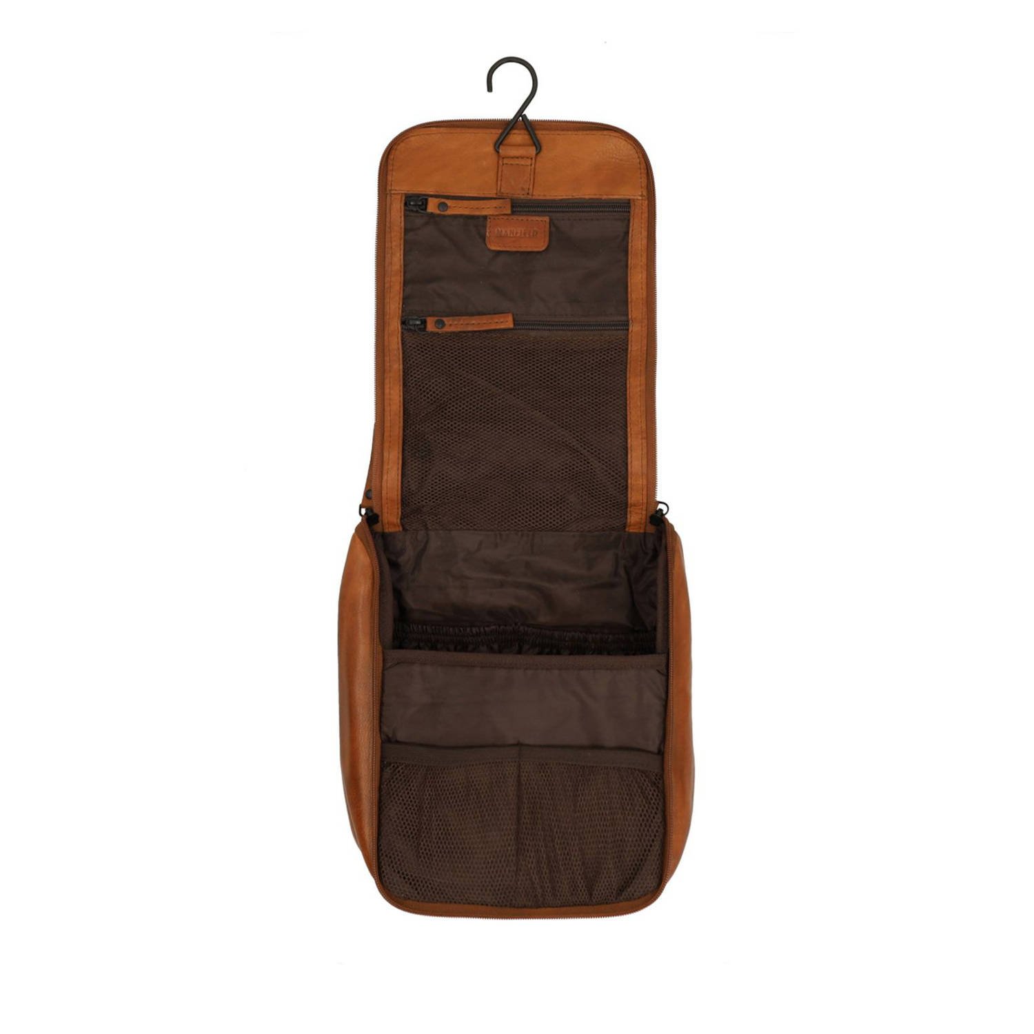 Manfield leren toilettas cognac