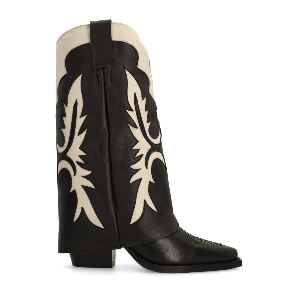Zwart en ecru dames Sacha leren cowboylaarzen met flap