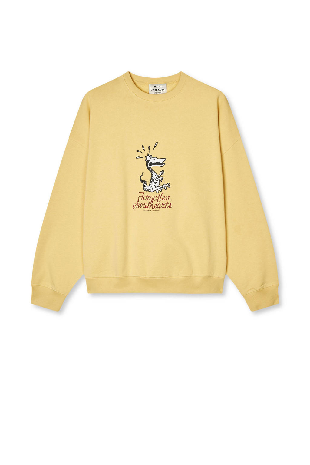 Lichtgele dames MADS NØRGAARD COPENHAGEN sweater van katoen met printopdruk, lange mouwen en ronde hals