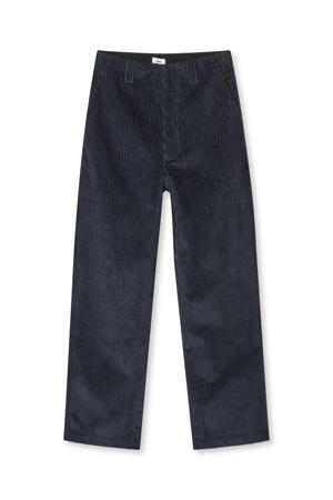 corduroy wide leg regular waist casual broek donkerblauw