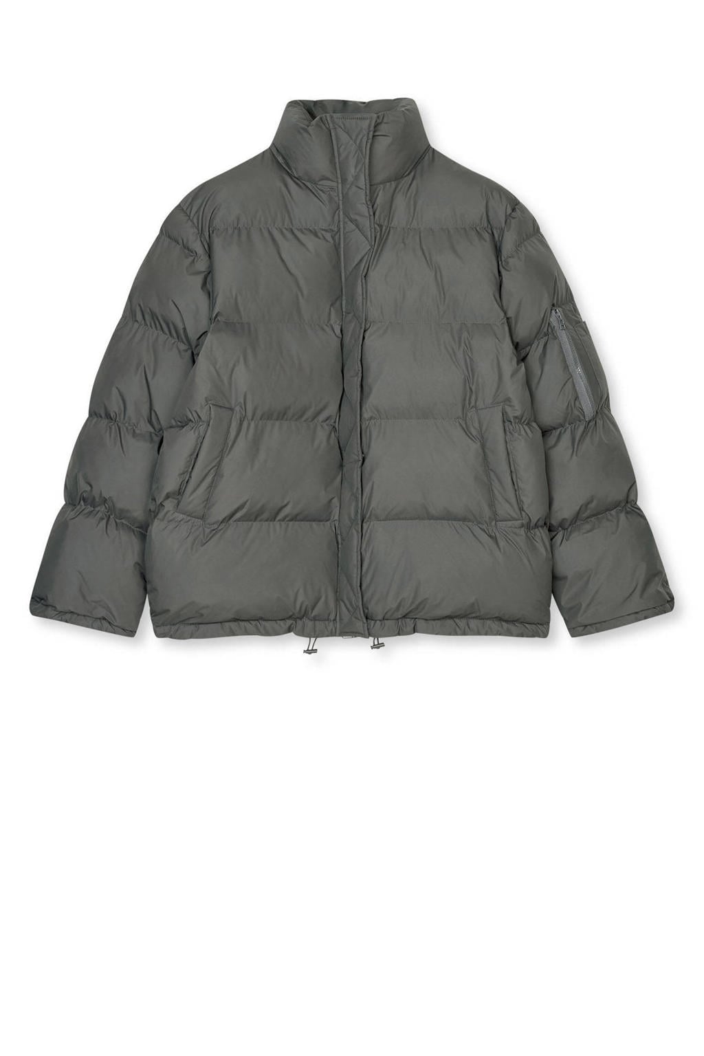 Antraciete dames MADS NØRGAARD COPENHAGEN winterjas van polyester met effen, lange mouwen en opstaande kraag