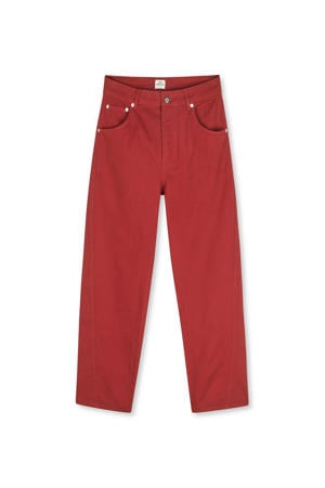 high waist barrel jeans rood