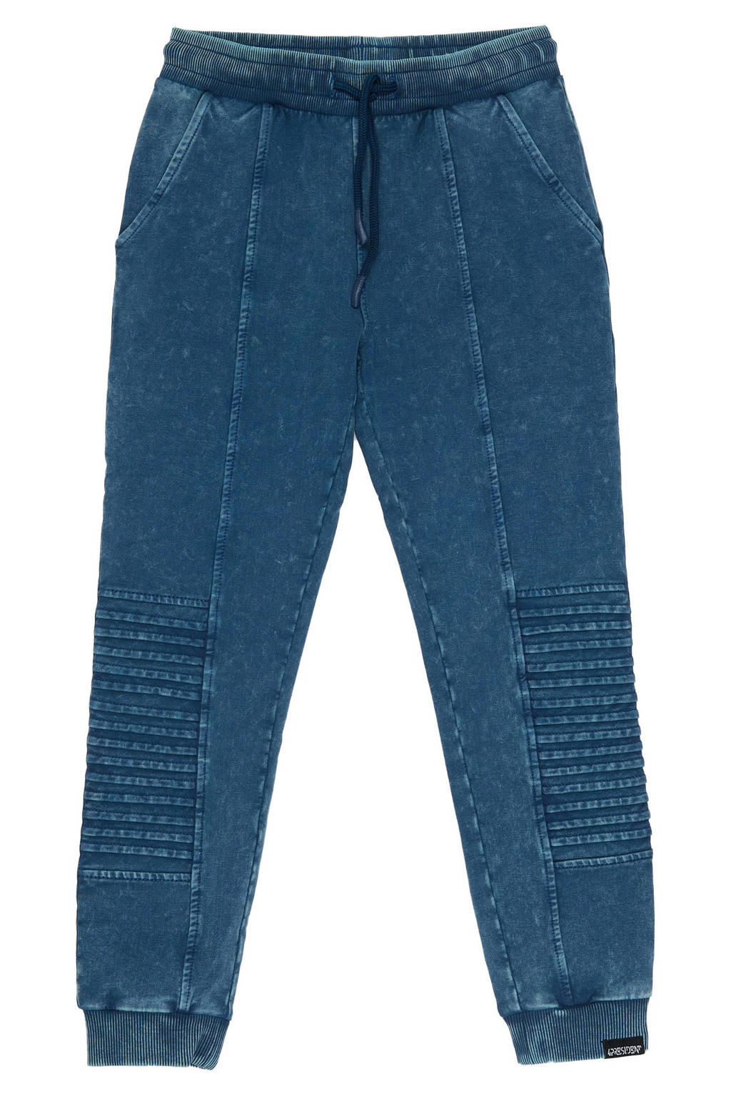 Medium blue denim jongens 4PRESIDENT casual broek van jog denim met elastische tailleband met koord en effen