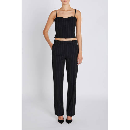 Bruuns Bazaar straight low waist pantalon met krijtstreep zwart afbeelding