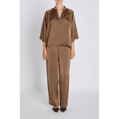 Bruuns Bazaar wide leg regular waist casual broek bruin afbeelding