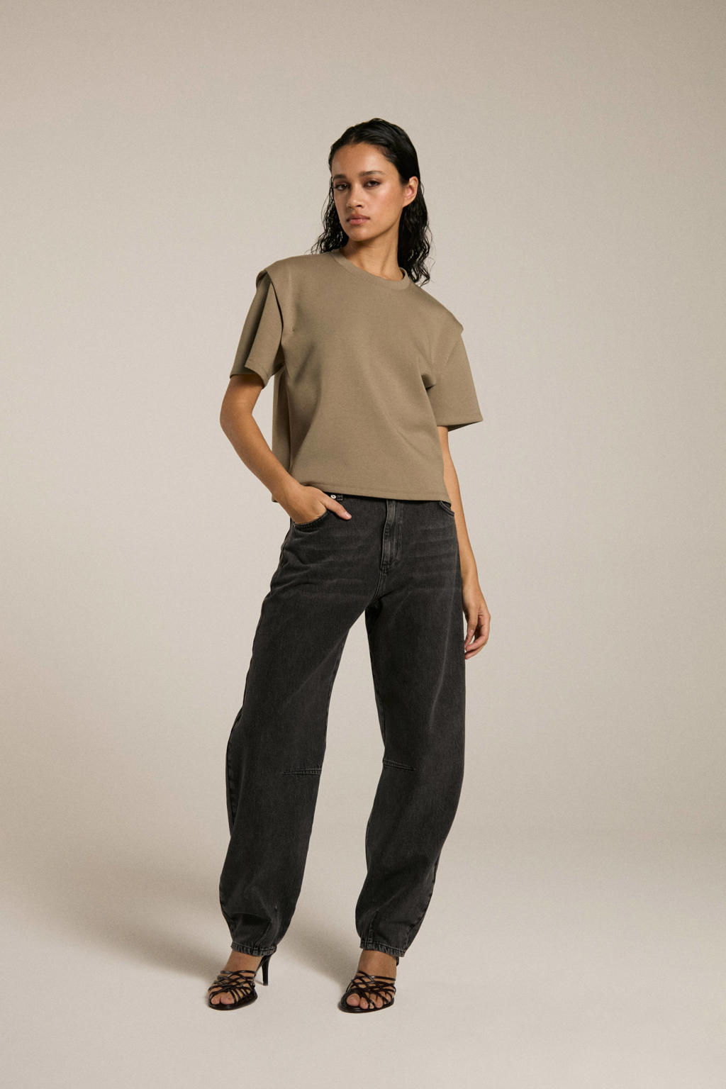 Zwarte dames Homage to Denim barrel jeans met regular waist, rits- en knoopsluiting en effen