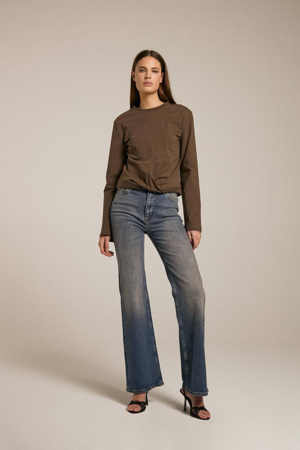 Blauwe dames Homage to Denim high waist flared jeans met rits- en knoopsluiting en effen
