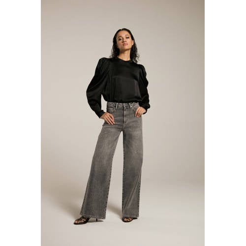 Homage to Denim high waist wide leg jeans grey denim afbeelding