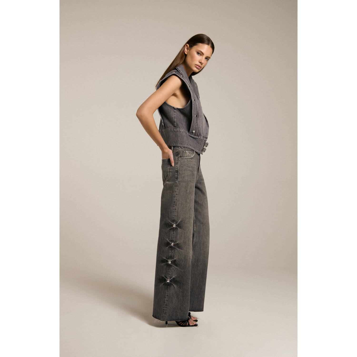 Homage to Denim high waist wide leg jeans grijs