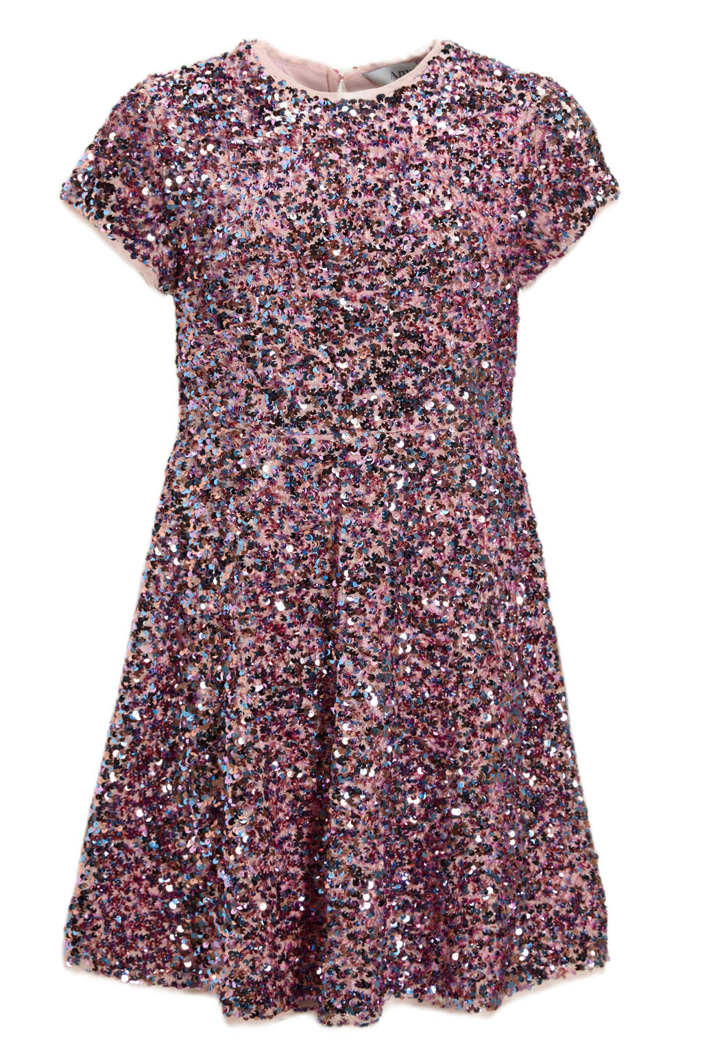 Roze meisjes Anytime A-lijn jurk van polyester met effen, korte mouwen, ronde hals, knoopsluiting en glimmend detail