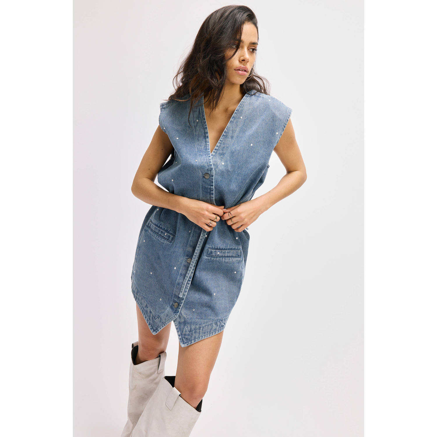 Refined Department denim spijkerjurk medium blue denim