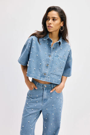 denim blouse light blue denim met parels