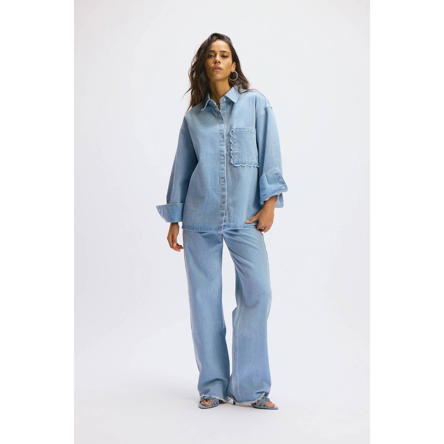 Refined Department high waist wide leg jeans light blue denim
