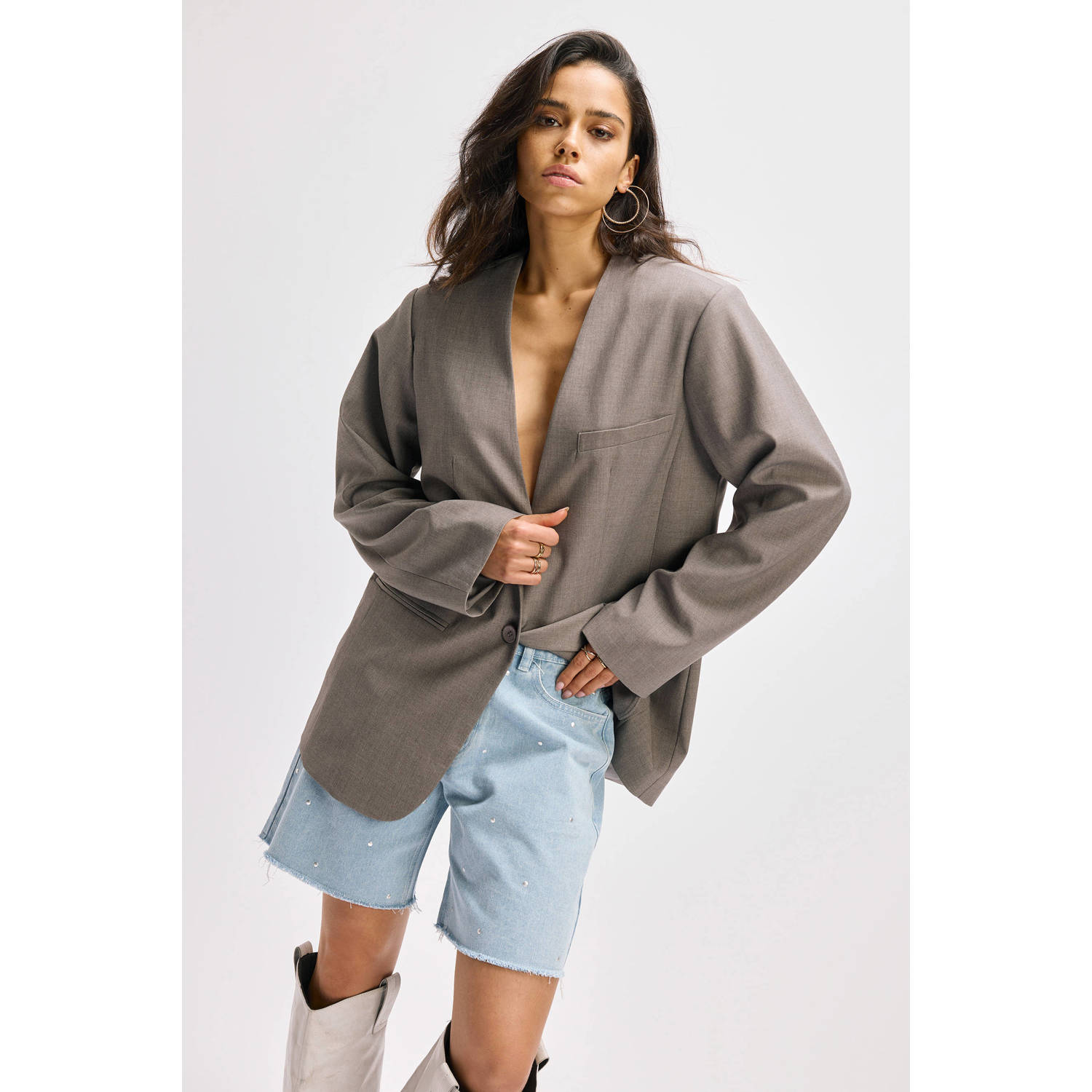 Refined Department oversized blazer grijs