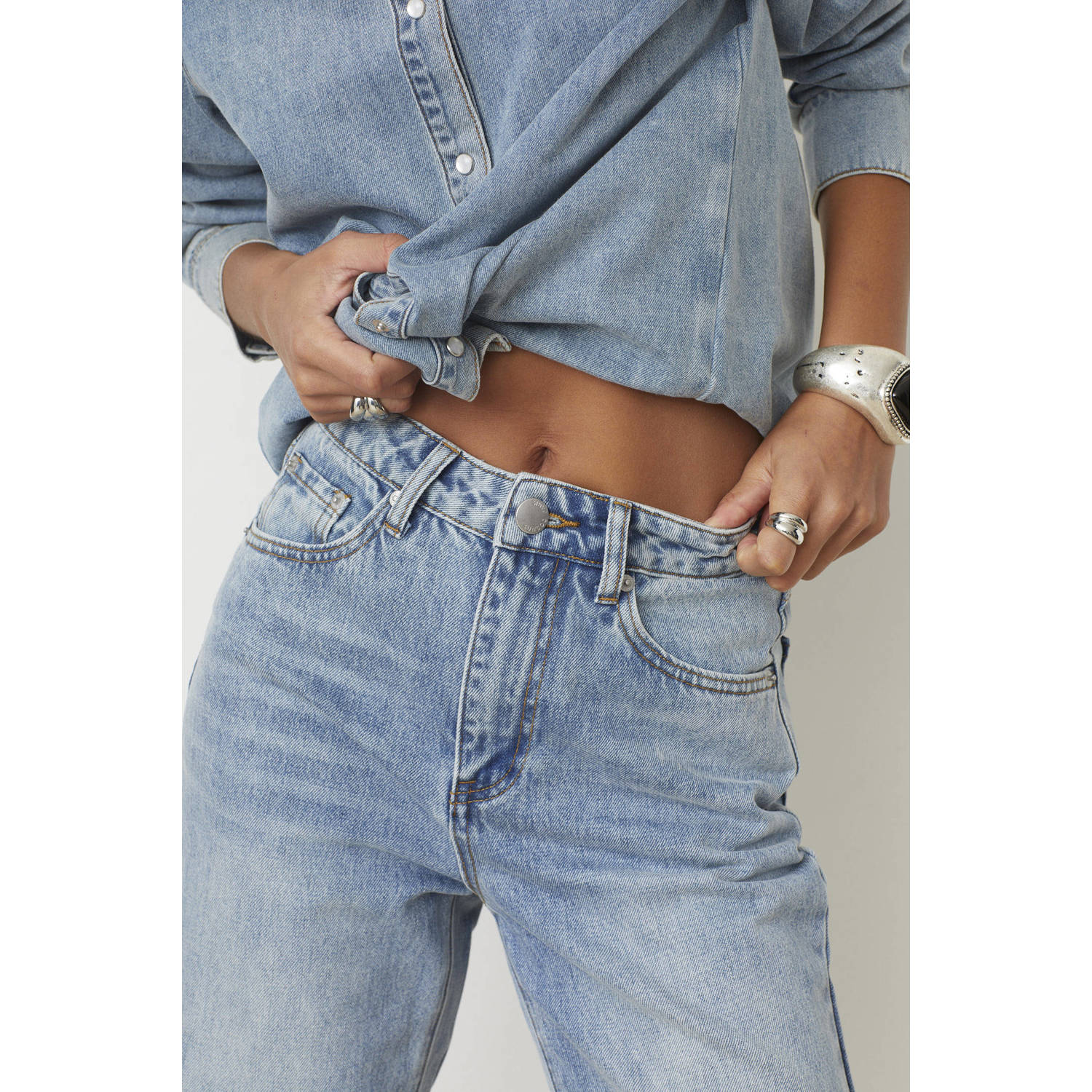 Suncoo high waist straight leg jeans light blue denim