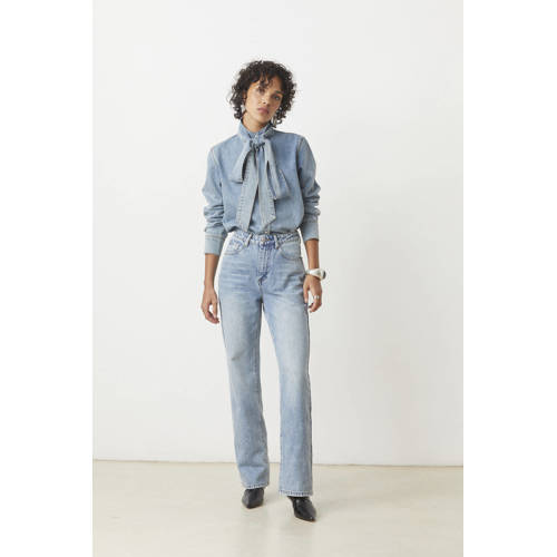 Suncoo high waist straight leg jeans light blue denim afbeelding