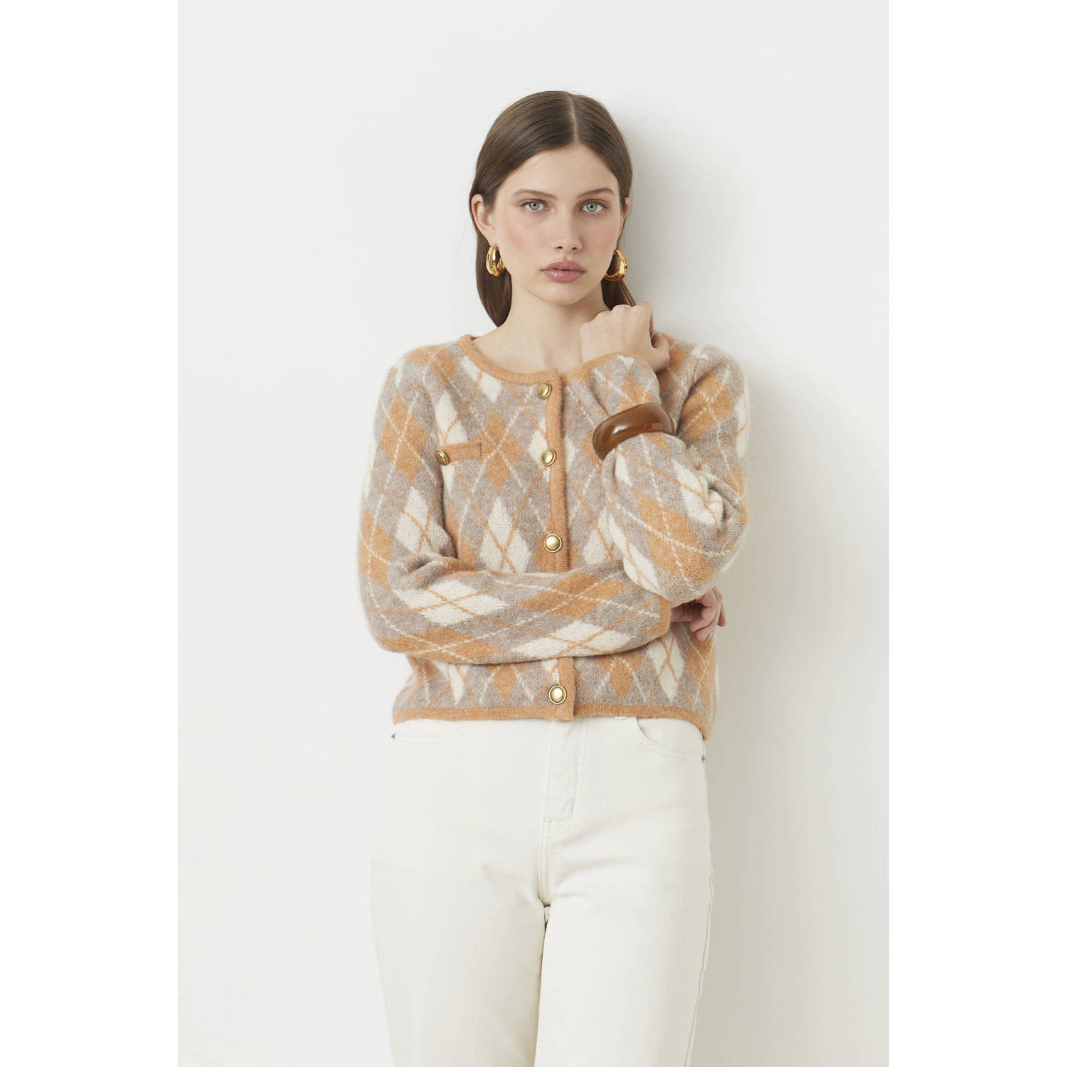 Suncoo gebreid vest met wol camel