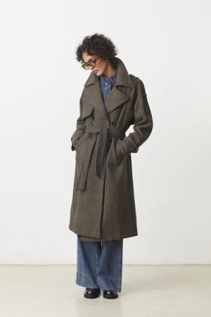 wollen trenchcoat bruin