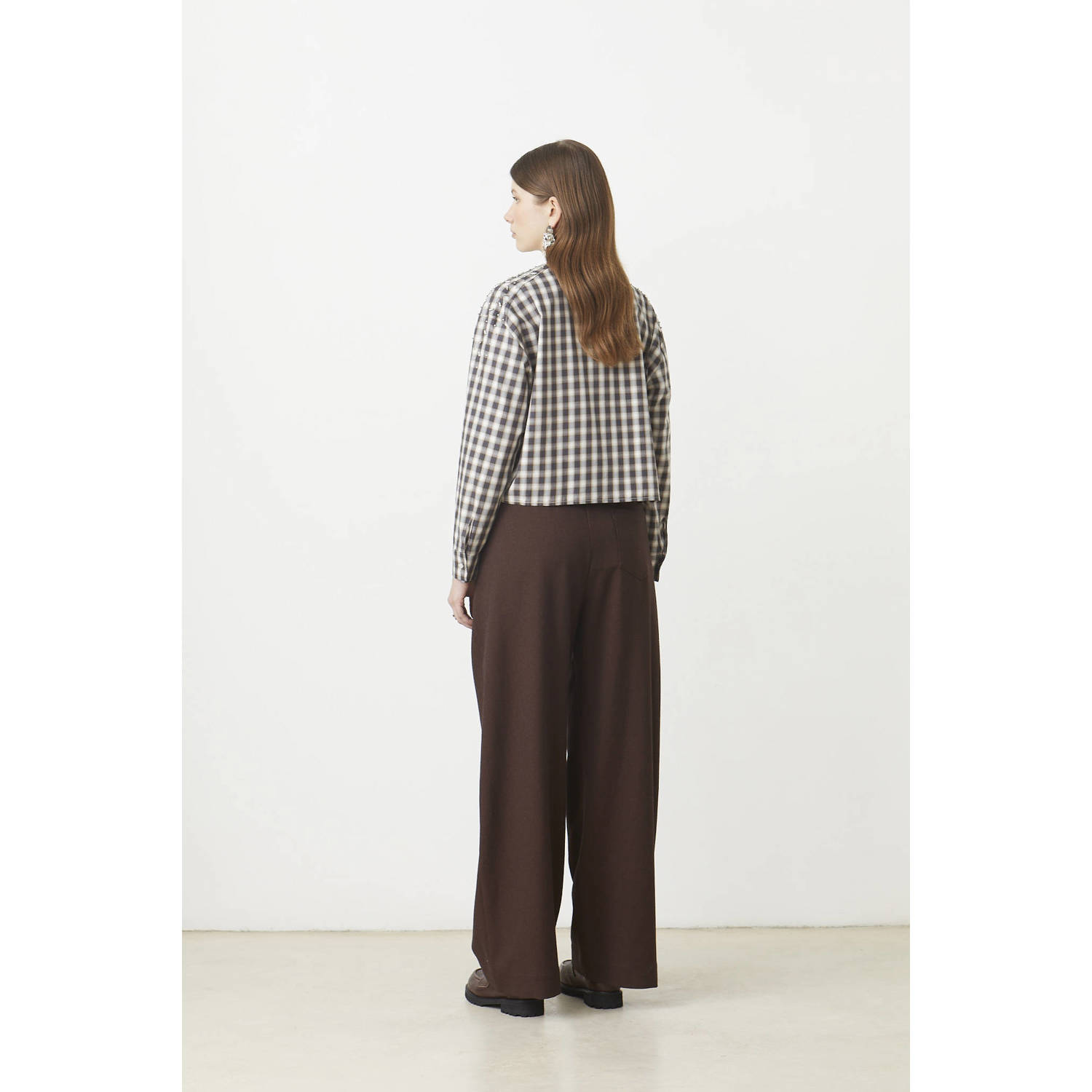 Suncoo wide leg high waist broek donkerbruin