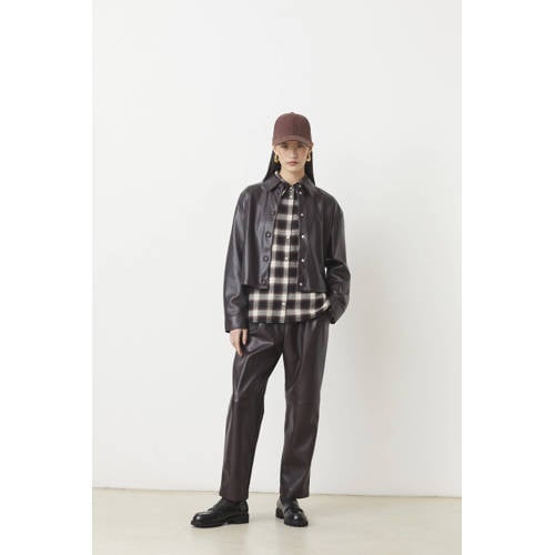 Suncoo imitatieleren imitatieleren straight regular waist broek donkerpaars afbeelding