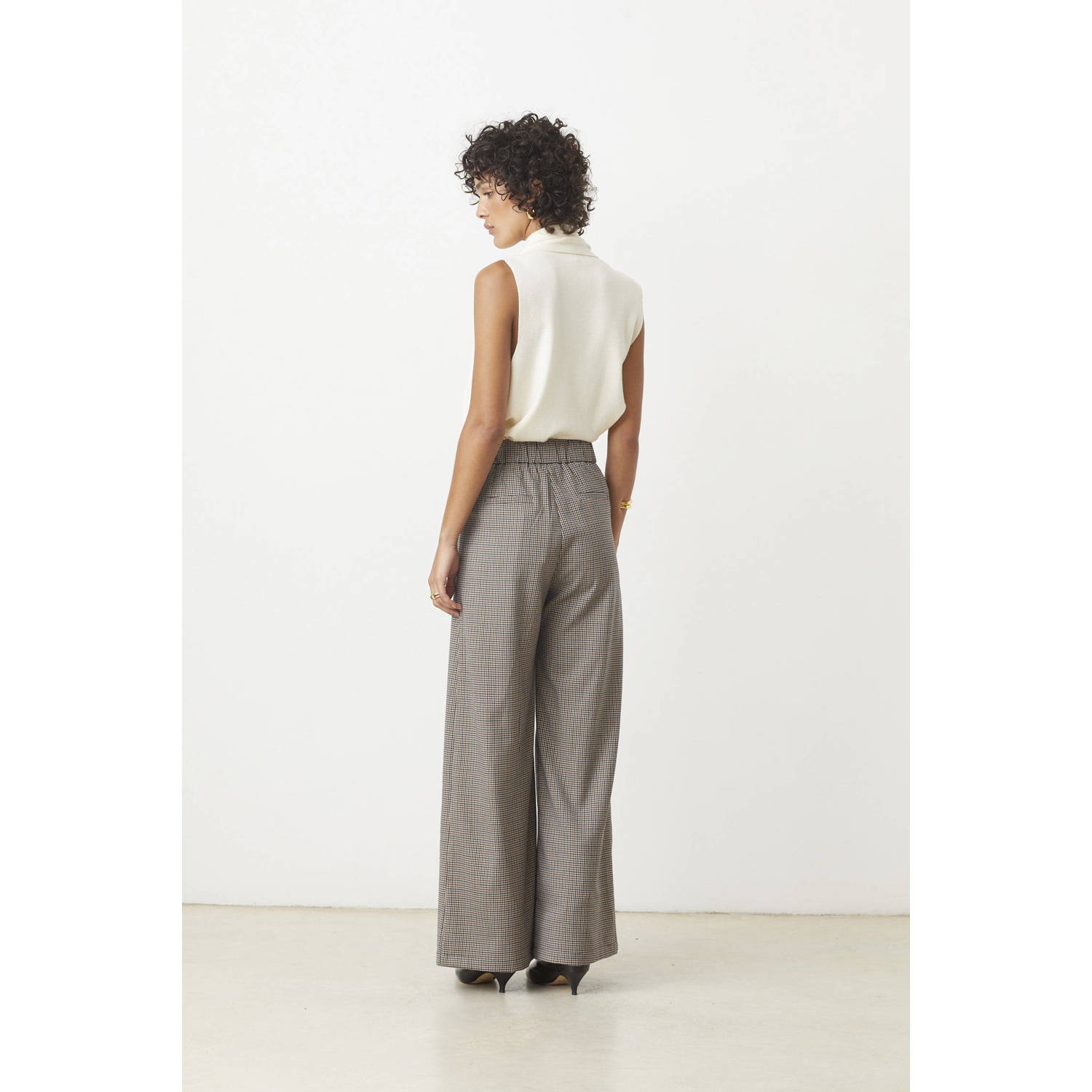 Suncoo wide leg high waist broek bruin