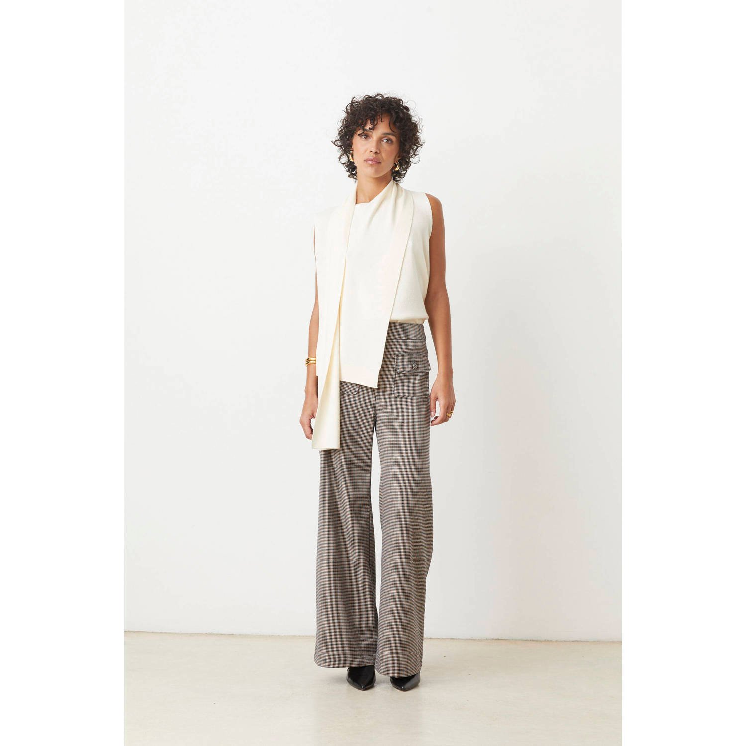 Suncoo wide leg high waist broek bruin