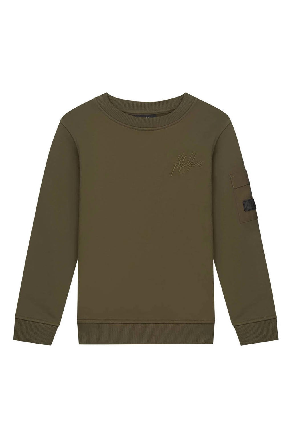 Groene jongens Malelions sweater van katoen met effen, lange mouwen, ronde hals en geribde boorden