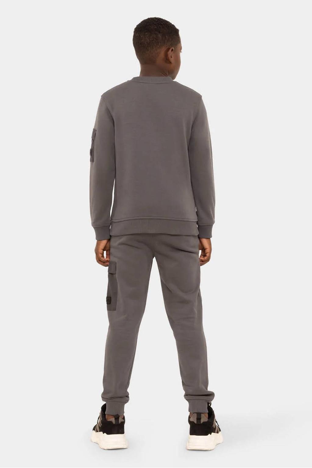 Grijze jongens Malelions cargo broek van sweat materiaal met elastische tailleband en effen