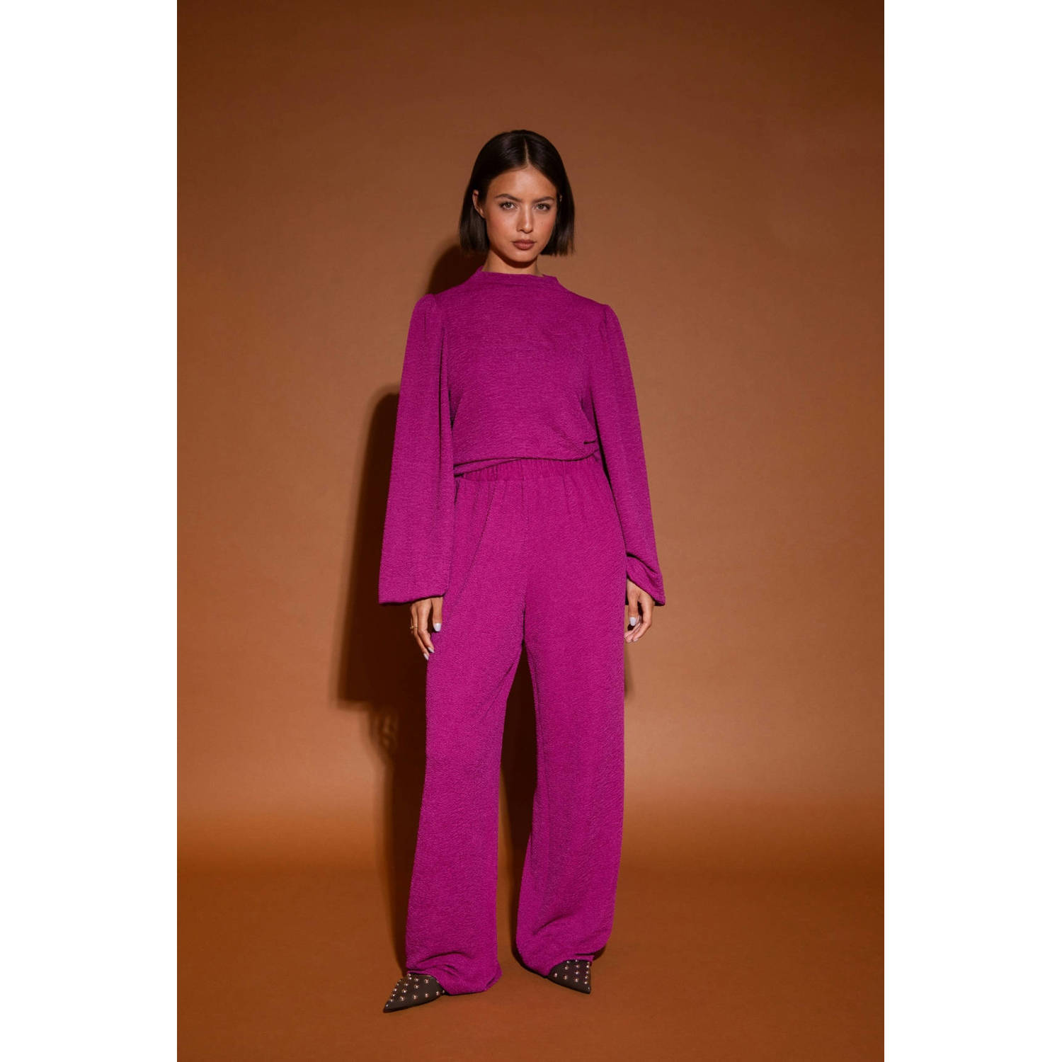 Studio AMAYA straight high waist broek fuchsia