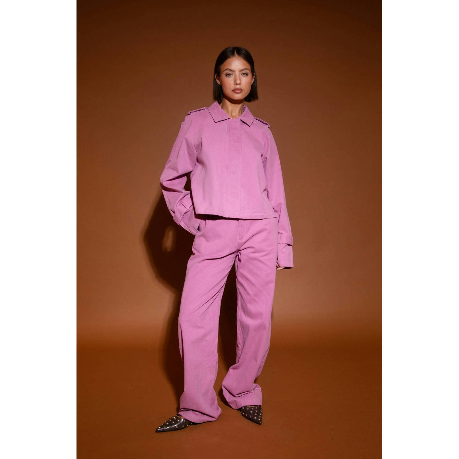 Studio AMAYA straight high waist broek roze