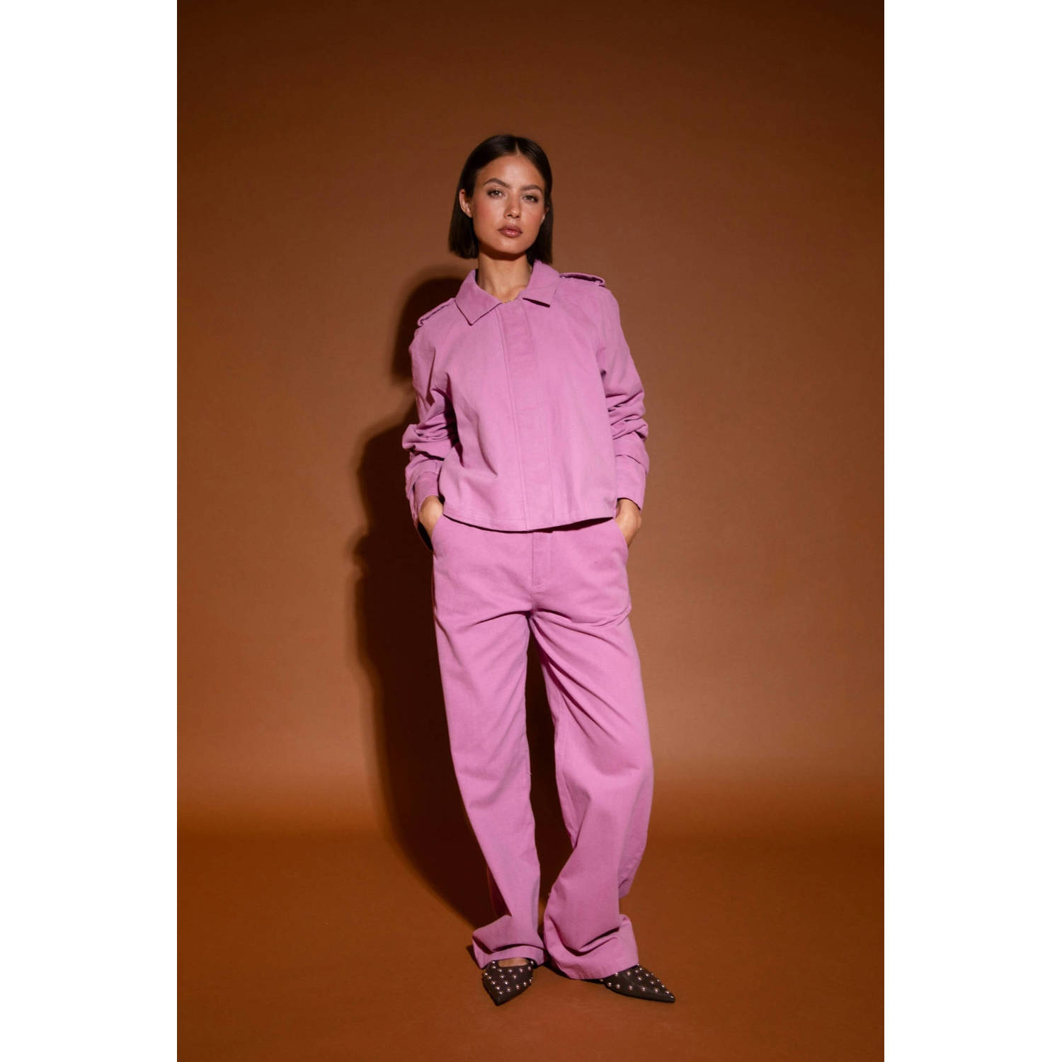 Studio AMAYA straight high waist broek roze
