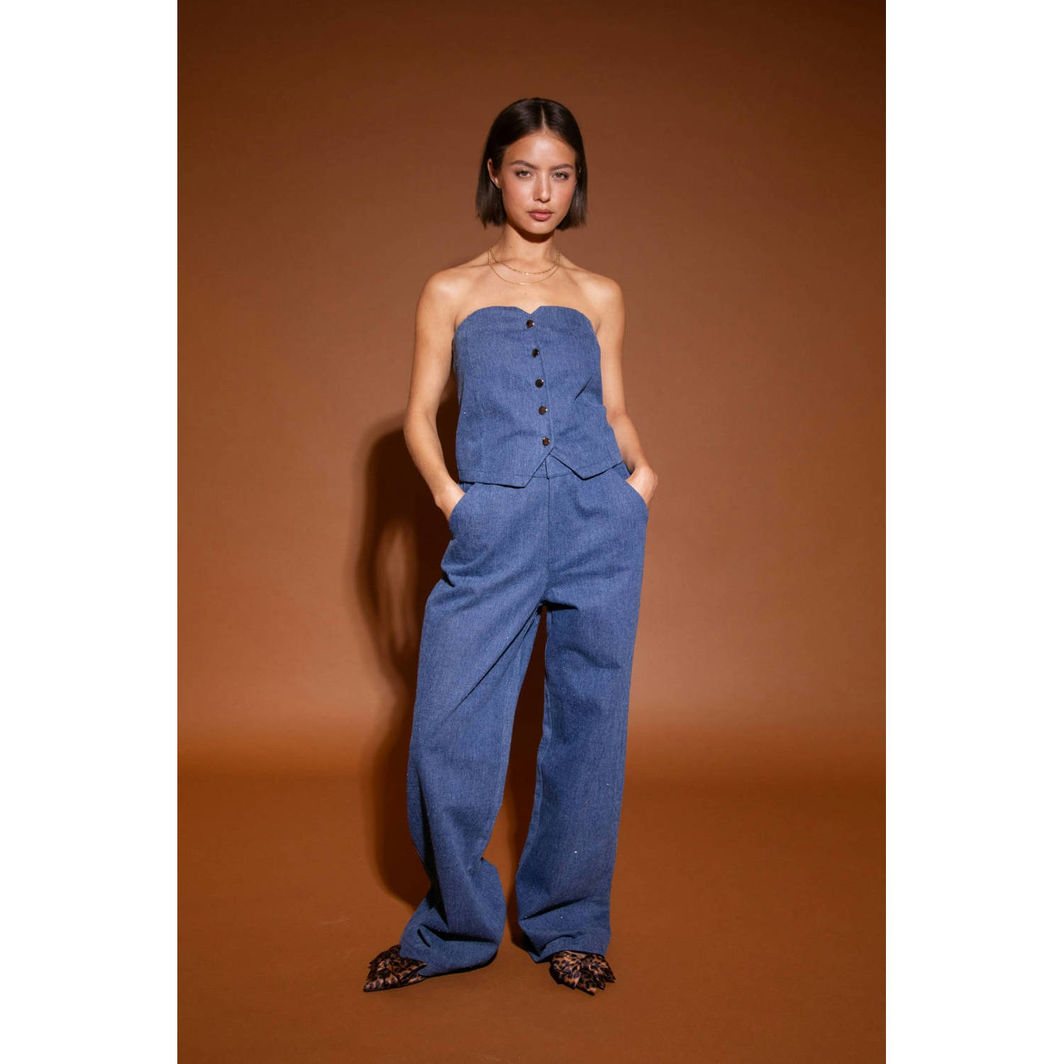 Studio AMAYA high waist wide leg jeans medium blue denim