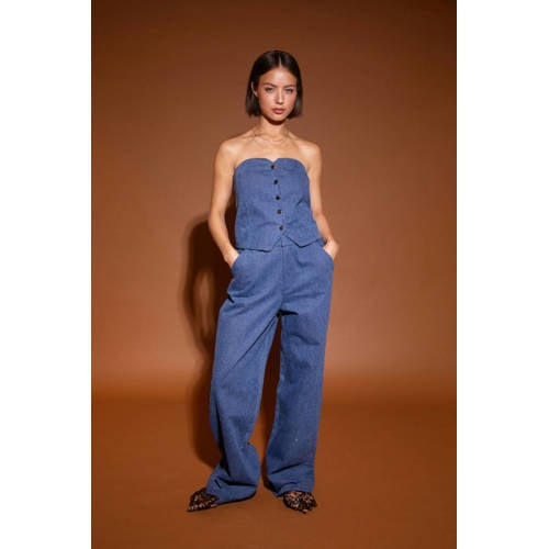 Studio AMAYA high waist wide leg jeans medium blue denim afbeelding