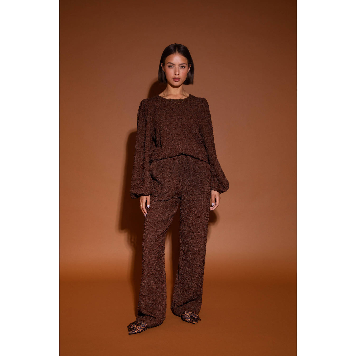 Studio AMAYA straight high waist broek bruin