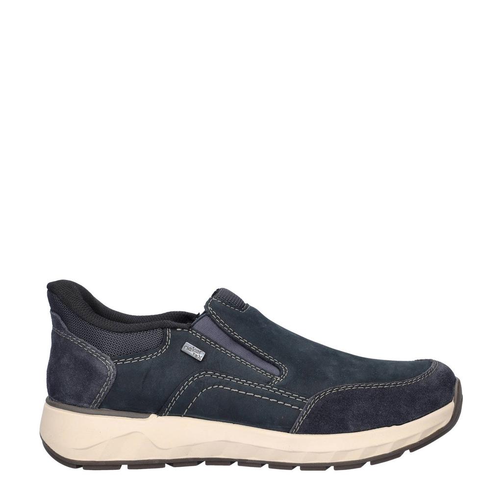 Donkerblauwe heren Rieker nubuck instappers met elastische inzet