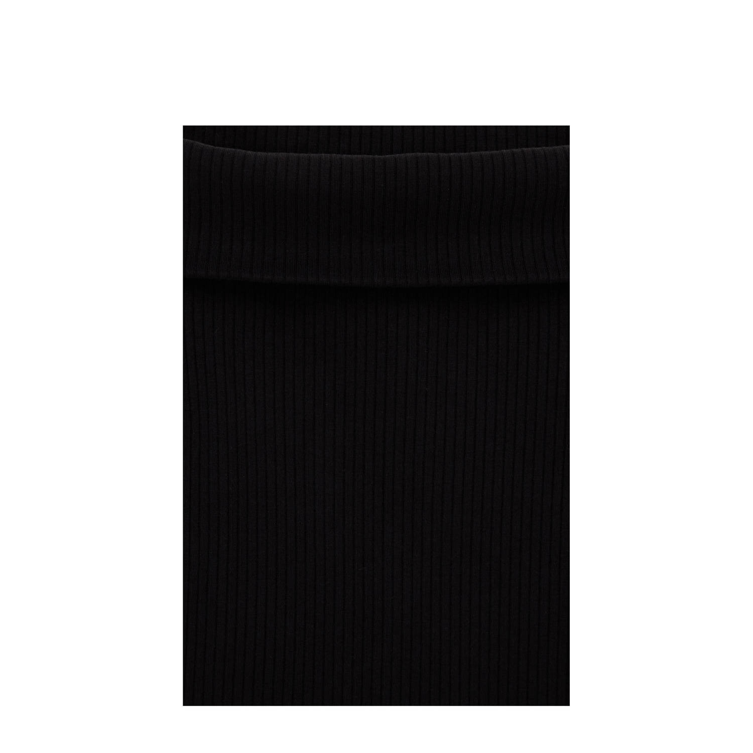 WE Fashion off shoulder trui zwart rib gebreid