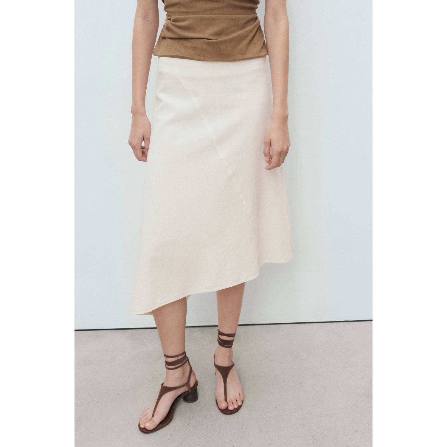 Mango midi rok ecru
