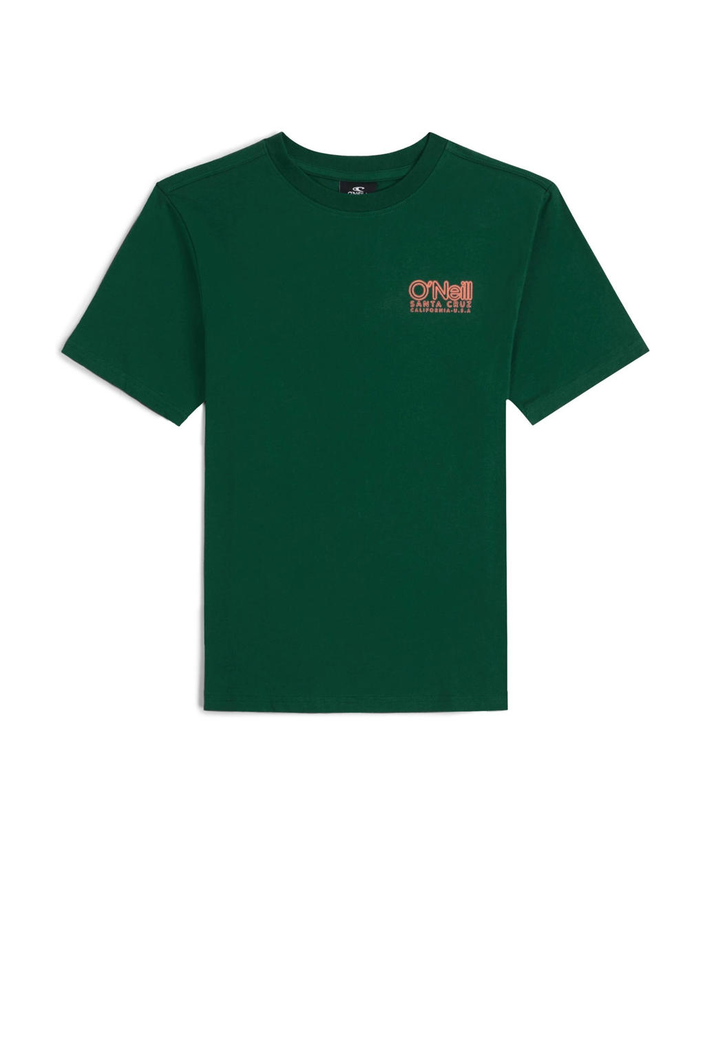 Donkergroene jongens O'Neill T-shirt van katoen met effen, korte mouwen en klassieke kraag