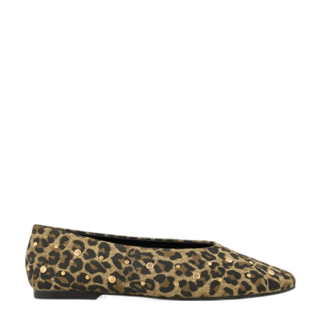 Beige en zwarte dames Graceland ballerina's en studs van synthetisch/rubber/imitatie leer met panterprint