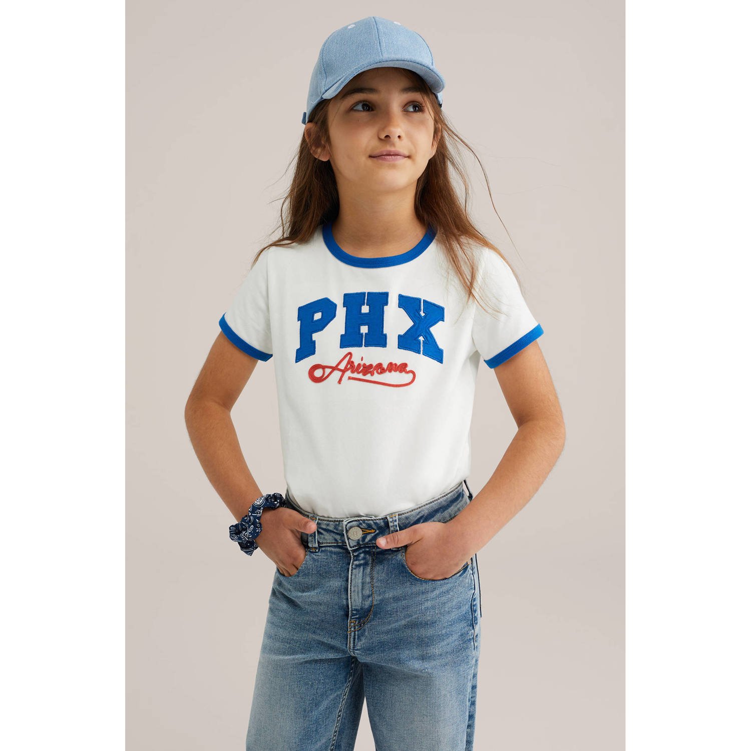 WE Fashion T-shirt wit blauw
